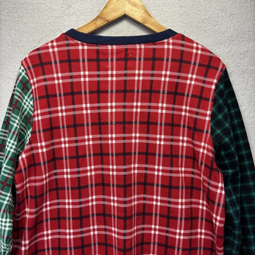 Lands End Serious Sweats Sweatshirt Womens Large Red Green Plaid Holiday Casual - Picture 13 of 14